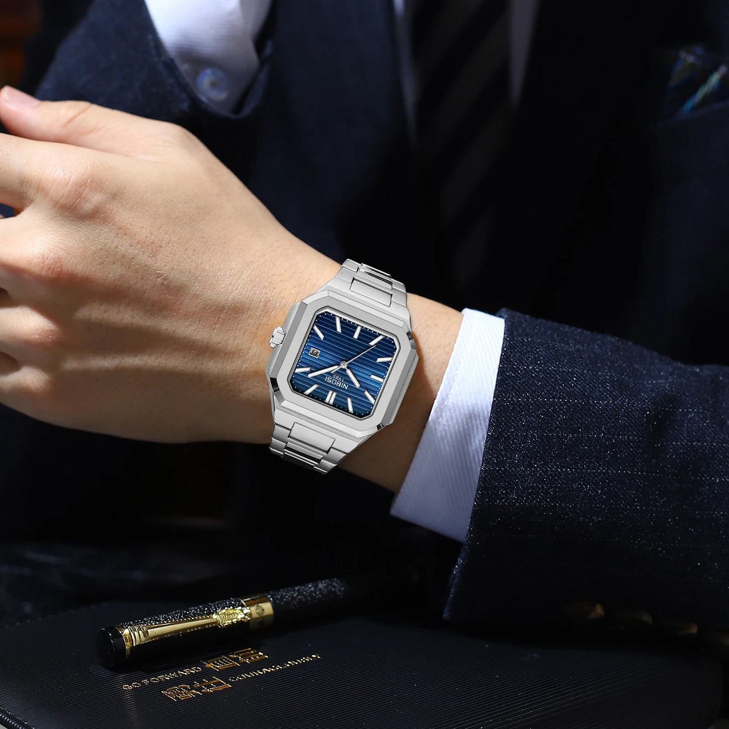 Santos Rose Gold-Blue Dial